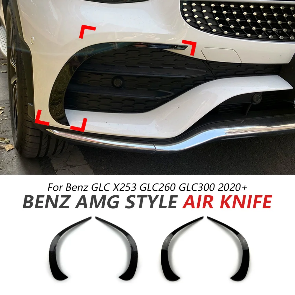 

Front Bumper Wind Blade Trim For Benz GLCX253 GLC260 GLC300 2020+ Glossy Black Sport Bumper Side Spoiler Trim Auto Accessories
