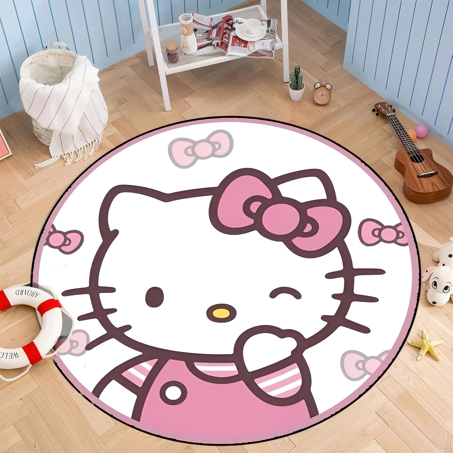 Sanrio Big Face Bow Round Rug Cute Kawaii Room Decor Floor Carpet For Adult Bedroom Living Room And Home Office - view 3