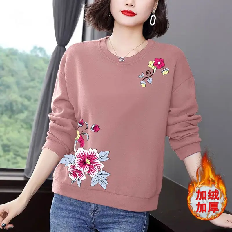 หนาเสื้อกันหนาวผู้หญิงฤดูใบไม้ร่วงฤดูหนาวเกาหลีรอบคอหลวมใหม่แม่วัยกลางคนแขนยาว TOP Temperament