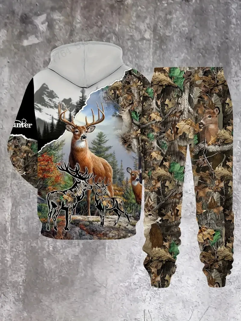 

New Hunting Animal Elk 3D Print Hoodie + Pants Two Piece Suit Men Women 2 Pcs Camouflage Sportwear Tracksuit Sets Mens Clothing