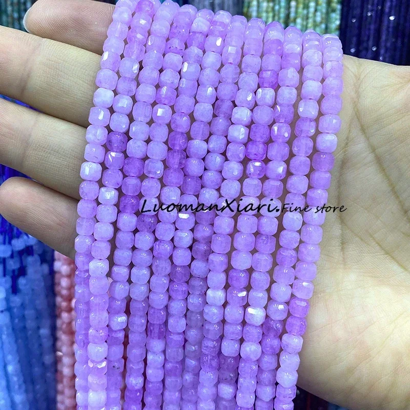 5x5MM Faceted Square Natural Stone Tourmaline Chalcedony Loose Spacer Beads for Jewelry Making Diy Bracelet Charms Accessories