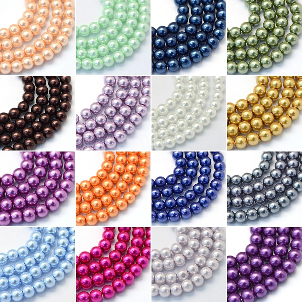 3 4 6 8mm Baking Painted Pearlized Glass Pearl Undyed Round Bead Strands for Women Jewelry Bracelet Necklace Earrings Making DIY