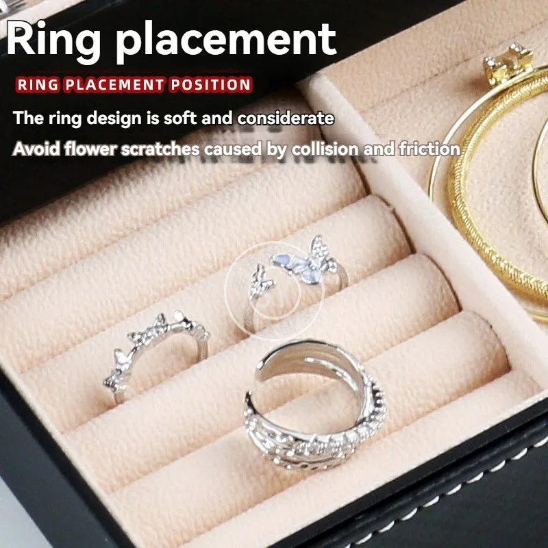 صندوق تخزين ساعة هدية من جلد البولي يوريثان الفاخر للاستخدام المنزلي باللون الأسود مع جزء داخلي مخملي للساعات والخواتم والأقراط والسوار المزيد