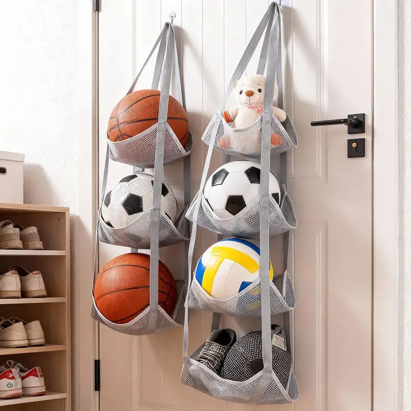 Wall Mounted Ball Storage Hanging Bag Mesh Pockets Organizer for Basketball Soccer Home Garage Sports Equipment Toys Holder