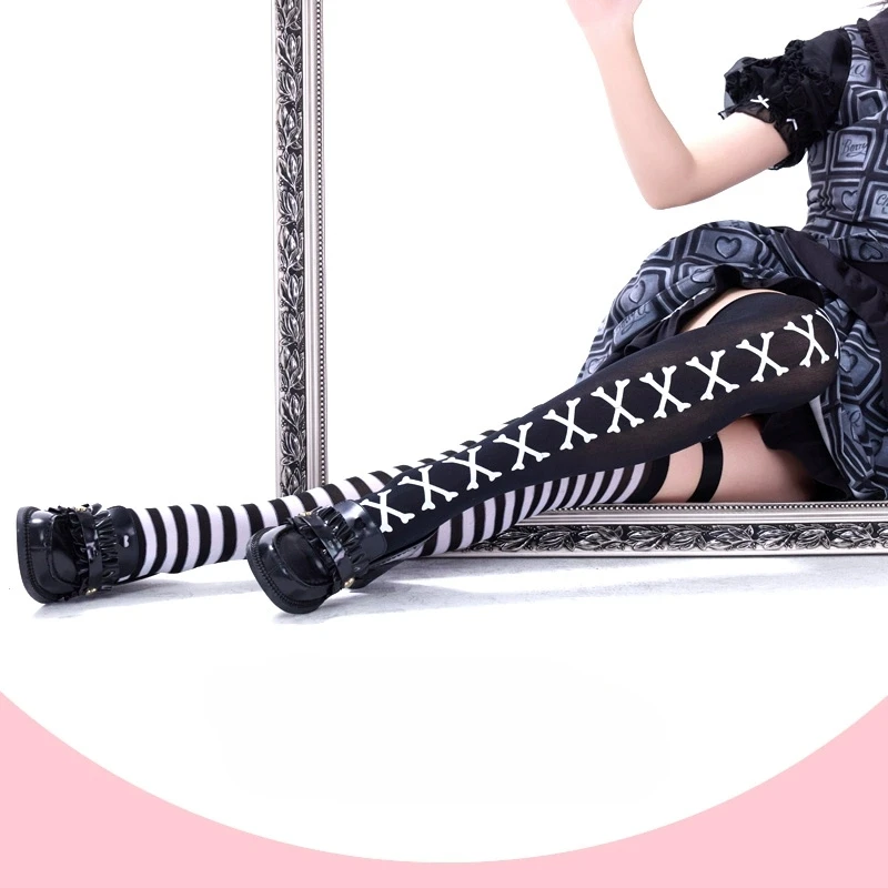 Extended Lolita Stockings Gothic Style Knee High Socks Asymmetrical Thigh Lolita Socks For Girls
