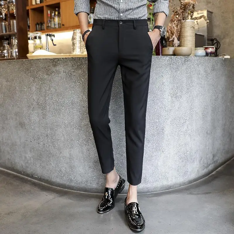 

Men's Clothing Fashion Straight Spring Summer Thin Simplicity Handsome Pockets Button Solid Color Zipper Business Casual Pants