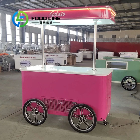 

Мобильная тележка для продажи мороженого с холодильной системой, настраиваемая под индивидуальные требования, для уличной торговли на открытом воздухе