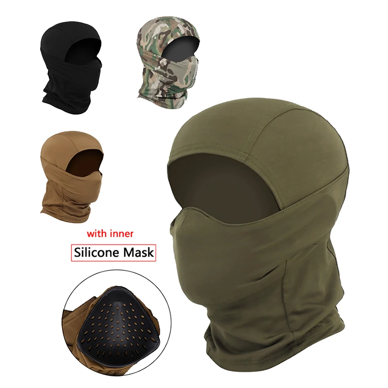 Tactical Mask Outdoor Balaclava Head Mask Silicone Half Mask Windproof Helmet Airsoft Hunting CS Game Sunscreen Hat