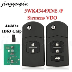 JYQ 5WK43449D 5WK43449E 5WK43449F Flip Car Remote Key 434MHz 4D63 For Mazda M2 Demio M3 Axela M5 Premacy M6 Atenza Siemens VDO