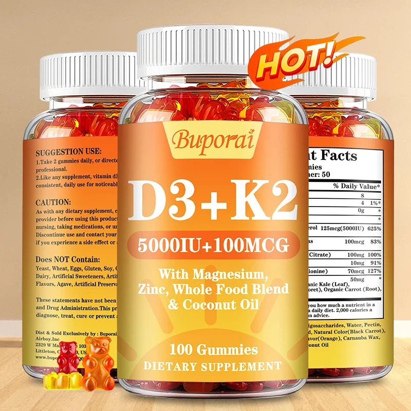 Vitamin D3 K2 Gummies - Promotes Calcium Absorption, Tooth and Bone Support, Heart and Joint Health