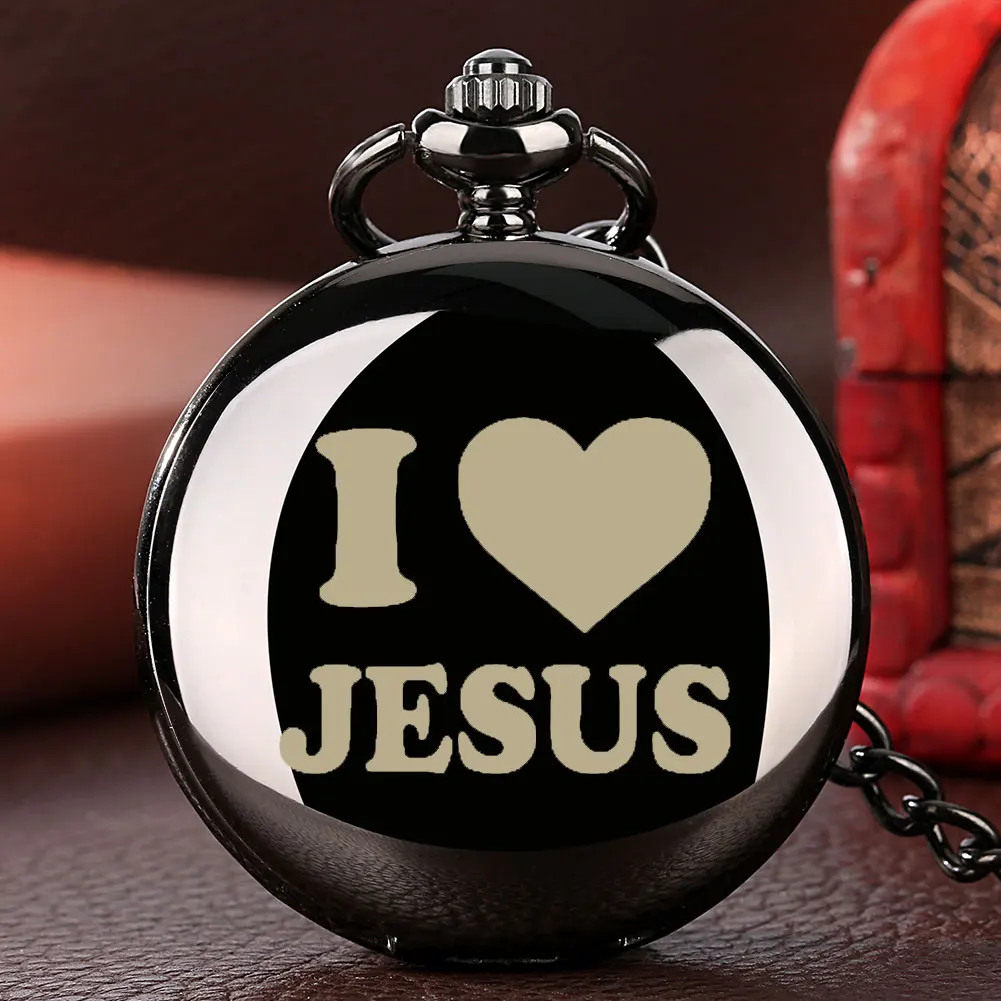 I LOVE JESUS-reloj de bolsillo de cuarzo para hombre y mujer, pulsera de mano de cuarzo negro antiguo, suave, cadena Fob, regalo, Unisex