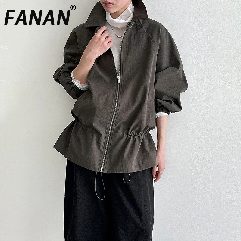 

FANAN Drawstring Gathered Waist Trench For Women Lapel Zipper Design Office Lady Fit Jackets Fashion Coats 2025 Autumn New