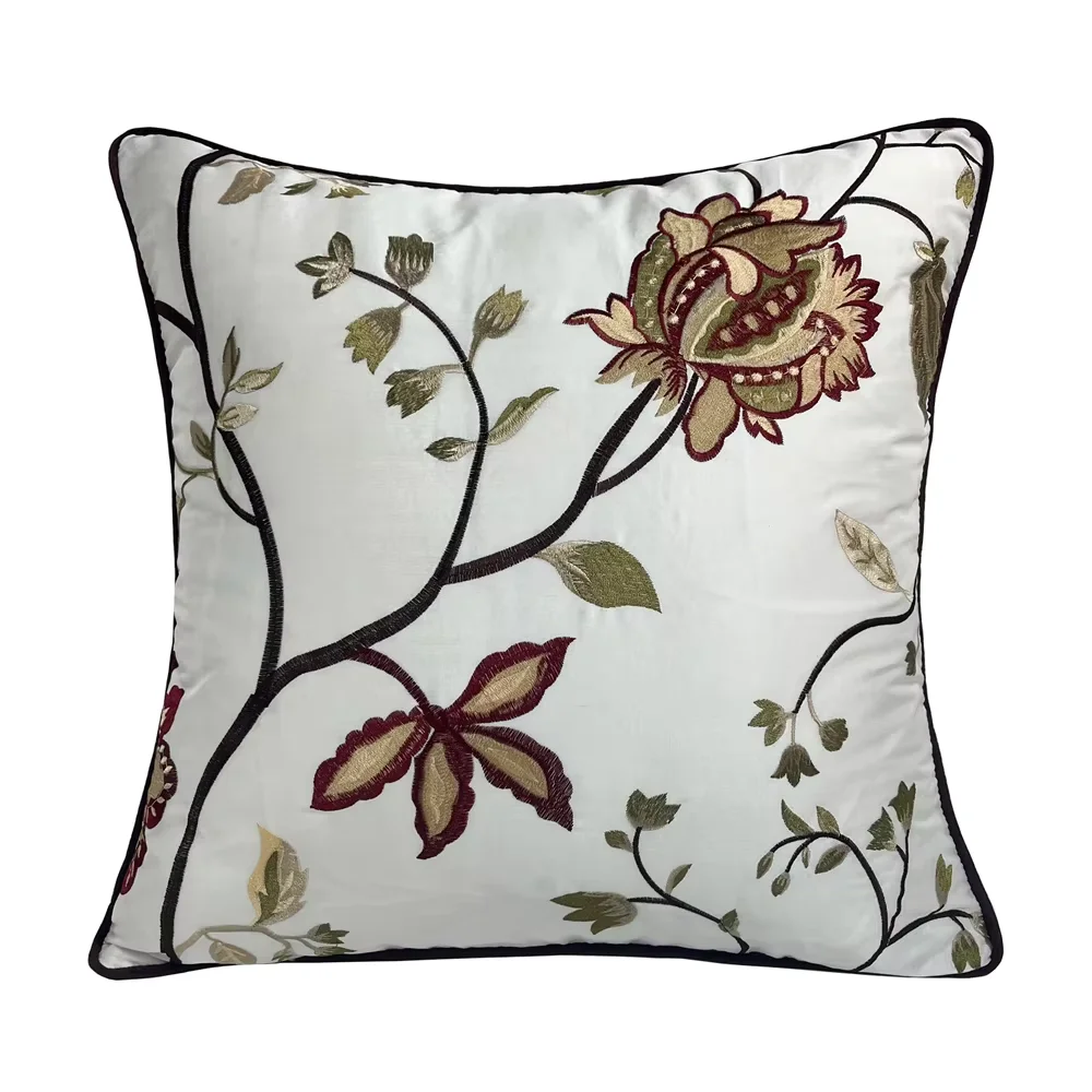 Luxury Fashion Designer White Square Pillow Case Embroideried Floral 18x18