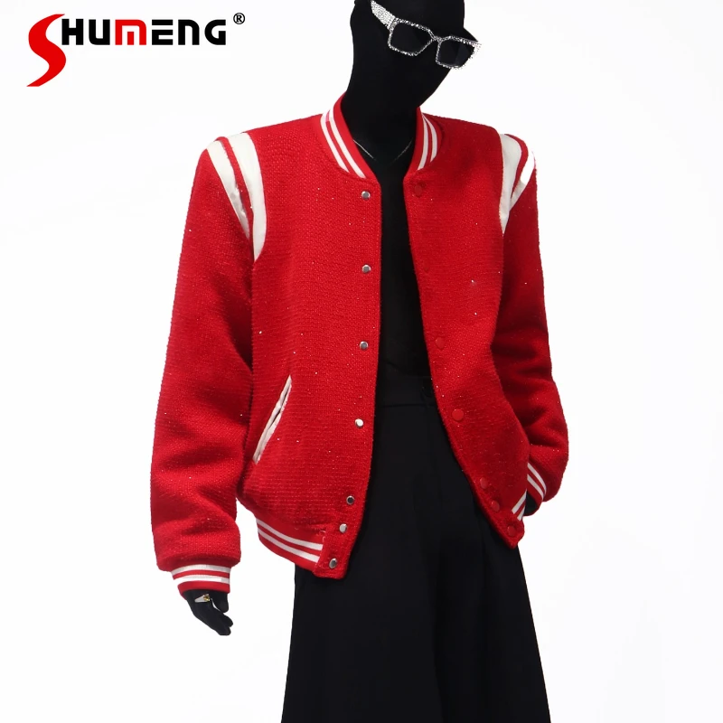 

2025 Autumn New Men Women American Style Personality Top Short Jackets Loose Couple Woven Starry Sky Round Neck Baseball Jackets