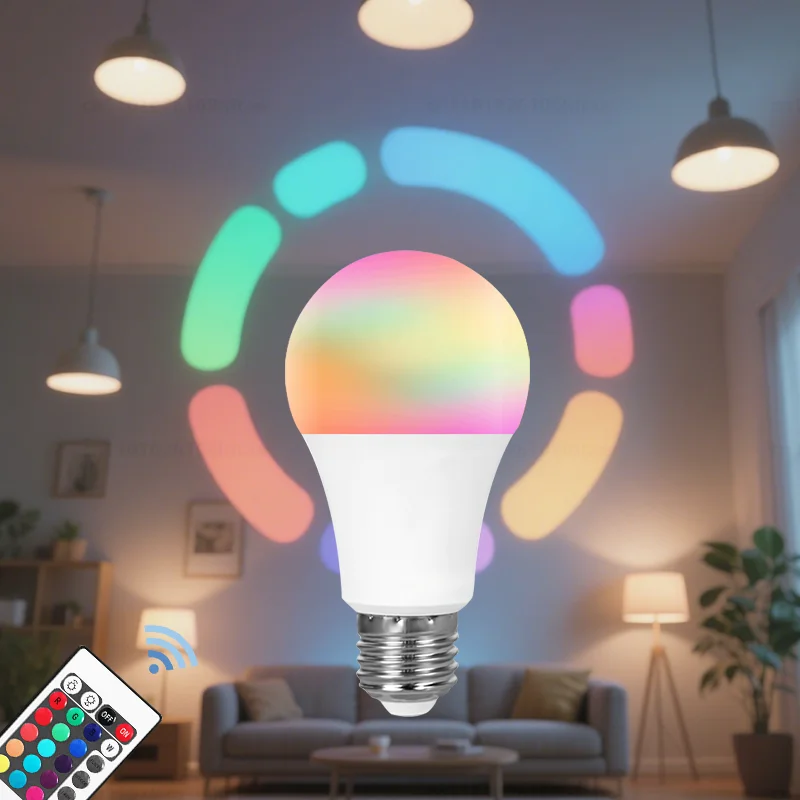 E27 RGB LED Light Bulb 220V with IR Remote 24 Control Color Changing Multicolor Lamp Spotlight for Bedroom Party Home Decor