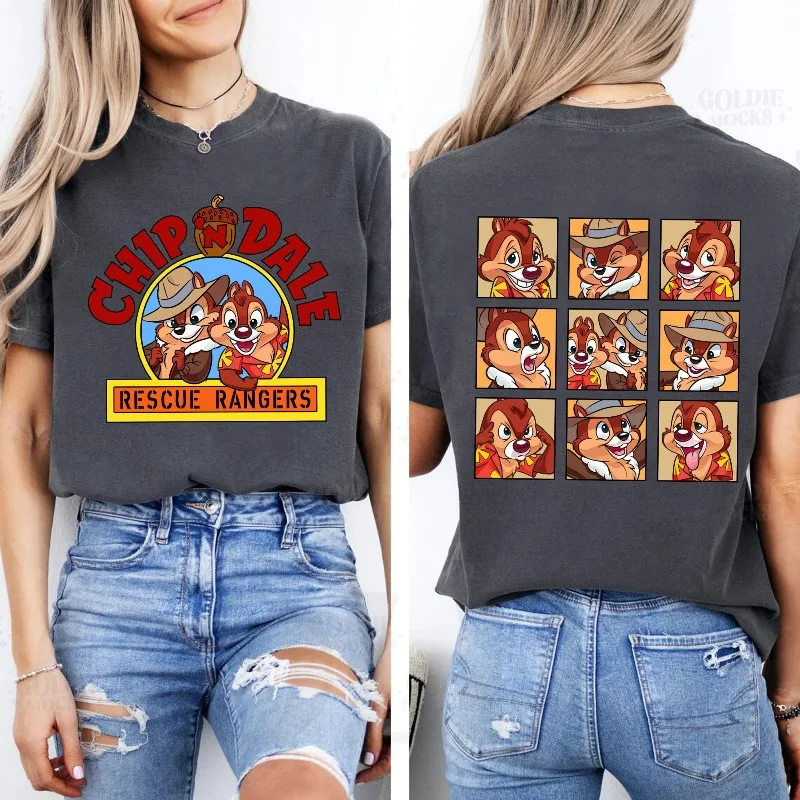 قميص Disney ذو وجهين من Chip N Dale، تي شيرت Double Trouble Chip and Dale، قميص متطابق للعائلة من Chip and Dale Rescue Rangers للزوجين