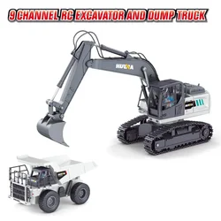 Huina 1559 1:24 Remote Control Excavator Dump Truck Semi-alloy 9-channel Rc Car Model Set Toys For Children Gifts