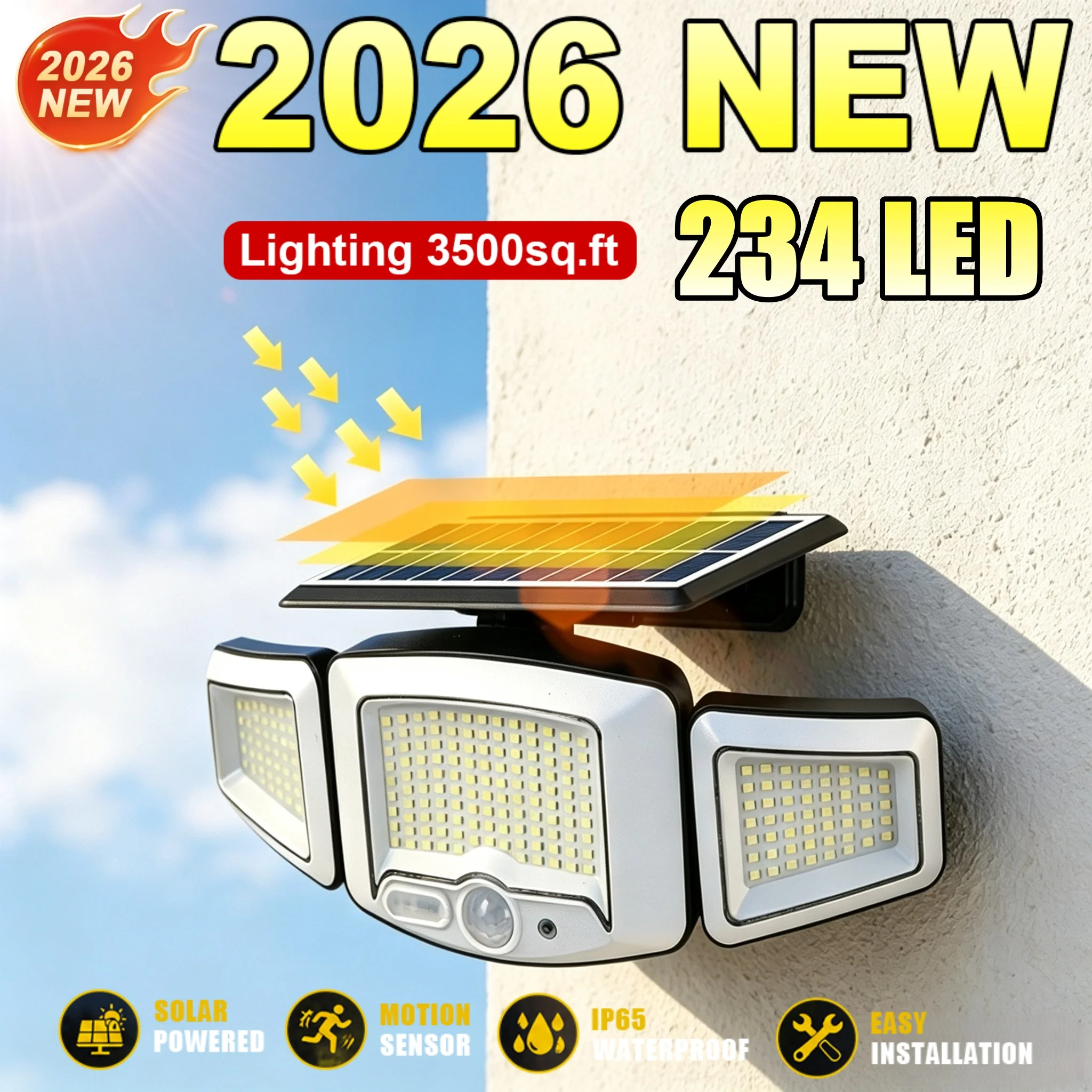 2026 New 234LED Solar Outdoor Wall Light IR Sensor Security Lamp IP65 Waterproof Solar Powered Flood Light for Garden Yard Patio