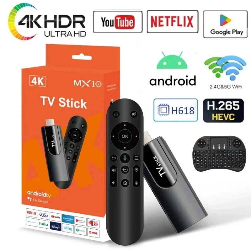 MX10 F3/MX10 mini TV stick android13 h618 ATV 4K HD TV box 2.4/5G WiFi smart TV receiver for Google YouTube Netflix media player