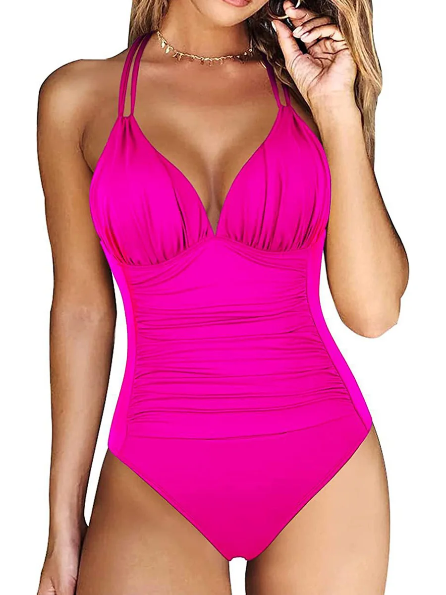 Ruched Wrinkled One Piece Swimsuit Women Swimwear Female Monokini Backless Swimsuits 2024 Bathing Suit Swim Beach Wear Bodysuit