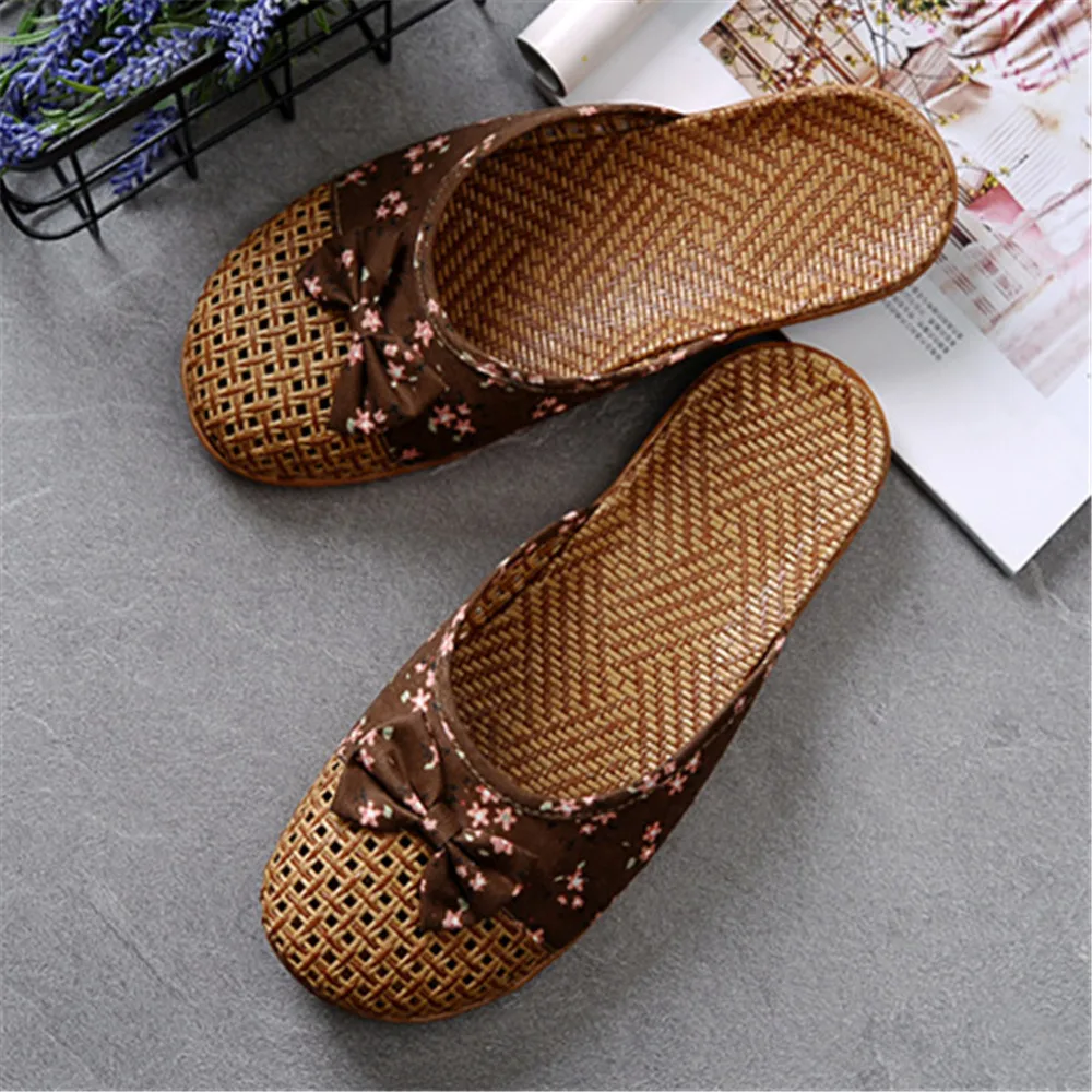 Summer Shose Women Slippers Beach Flip Flops Breathable Linen Flat Slippers Female Casual Flax Bow Ladies Slippers Sandals Shoes