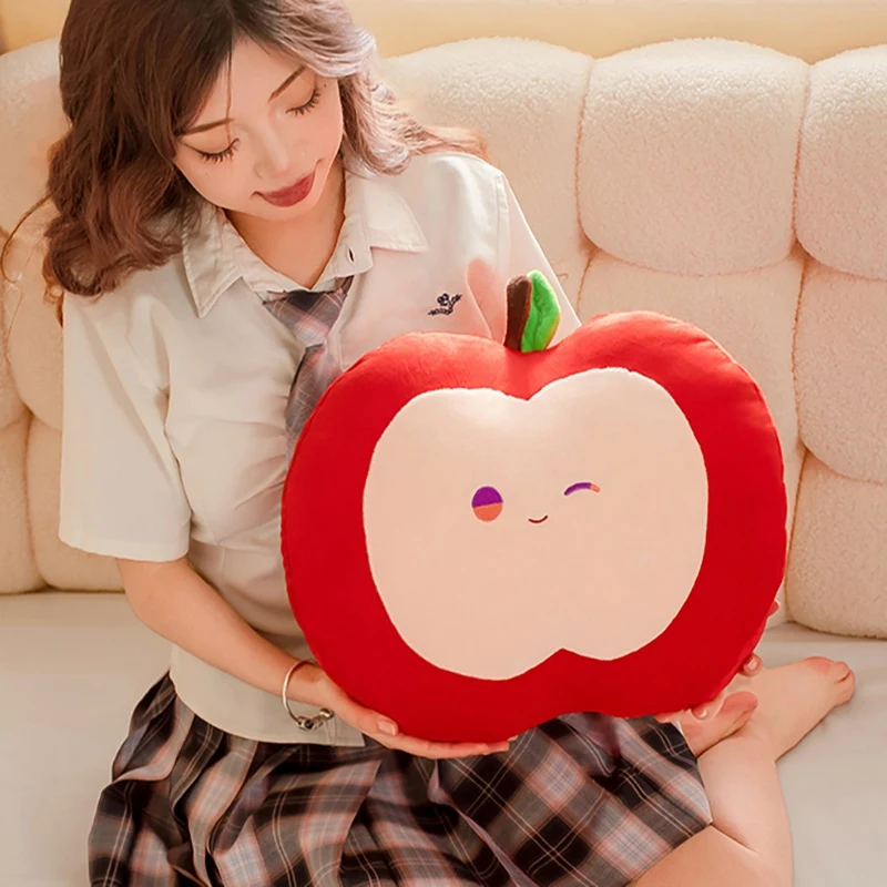 Kawaii maçã vermelha brinquedo de pelúcia travesseiro recheado macio fruta maçã verde boneca bonito huggable travesseiro crianças presente aniversário natal