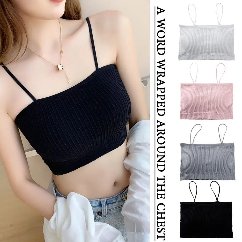 

Summer Explosions Candy-colored Ice Silk Wrapped Chest with Strap Pad Word Bottoming Tube Lady The Around Vest Chest Short Y7T4