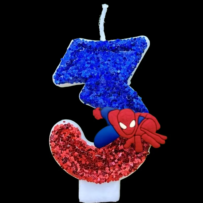 1 шт., милый мультяшный забавный супергерой, фигурка Человека-паука, свеча, узор, 0-9, вечерние, день рождения, свеча, украшение для торта, детский праздничный подарок