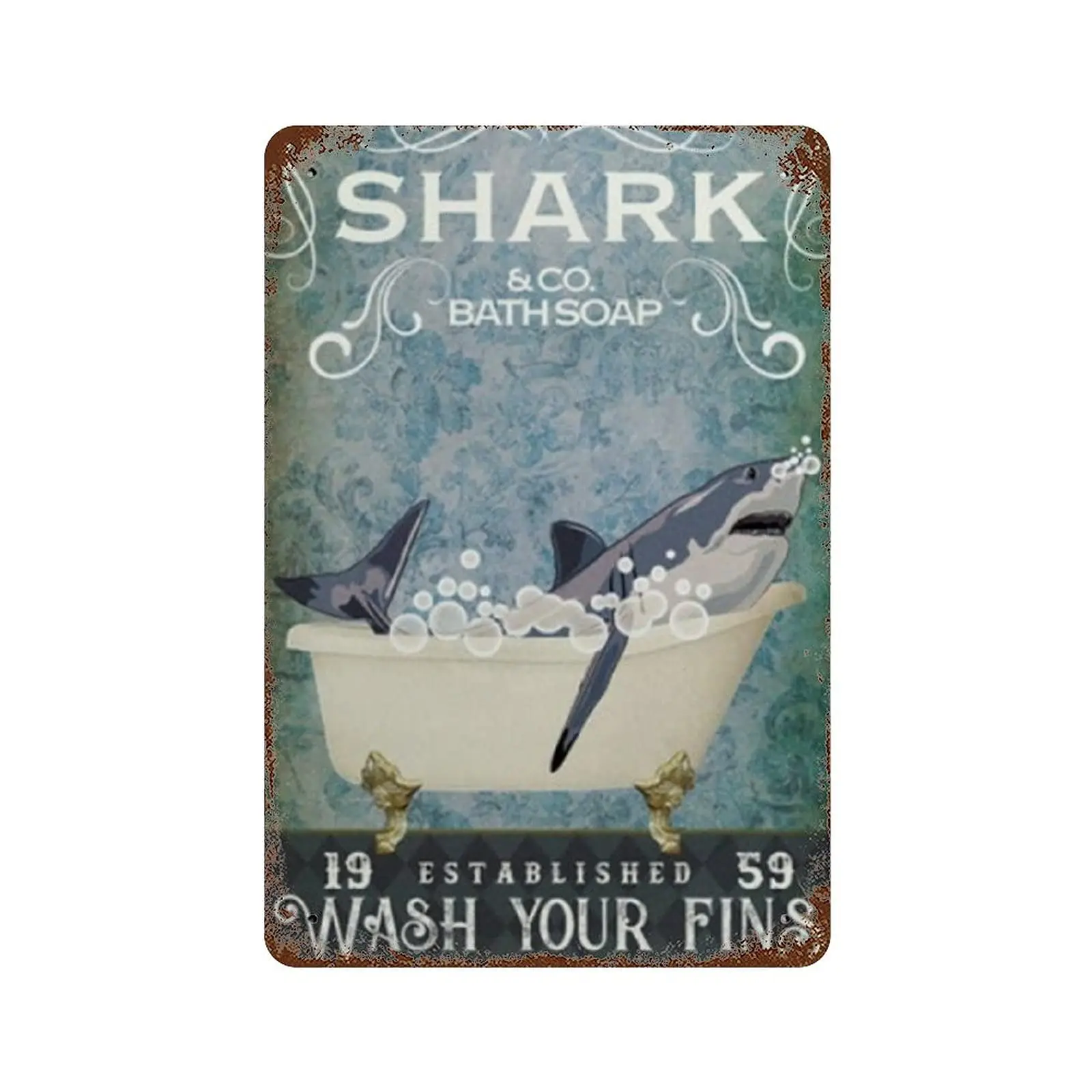 

Graman Vintage Tin Sign Shark & Co Bath Soap Wash Your Fins Shark Metal Tin Sign Funny Shark Bath Room Decor Shark Lover Bat