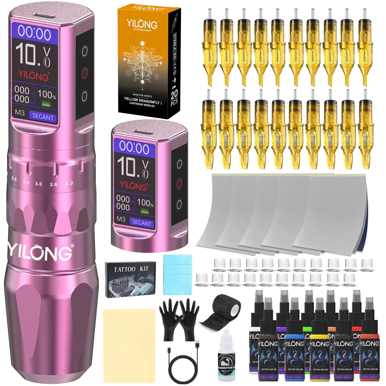 Yilong Tattoo Kit High Power Tattoo Pen For Permanent Makeup Machine Kit Green Tattoo Power Supply