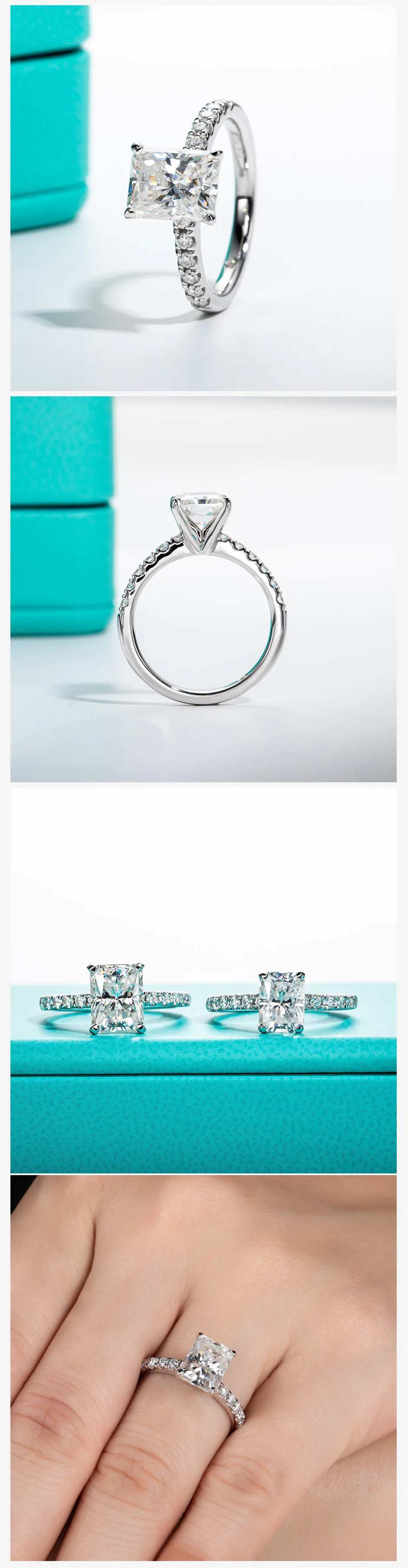 AnuJewel 3ct D Farbe Radiant Cut Moissanite Engagement Vergoldet 925 Sterling Silber Ringe Für Frau Zoll Schmuck Großhandel – Detail 2