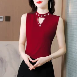 Women Spring New Fashion Sweet Pullovers Base Layers Candy Color Diamonds Hollow Out Knit Vest Slim Versatile Sleeveless Tops