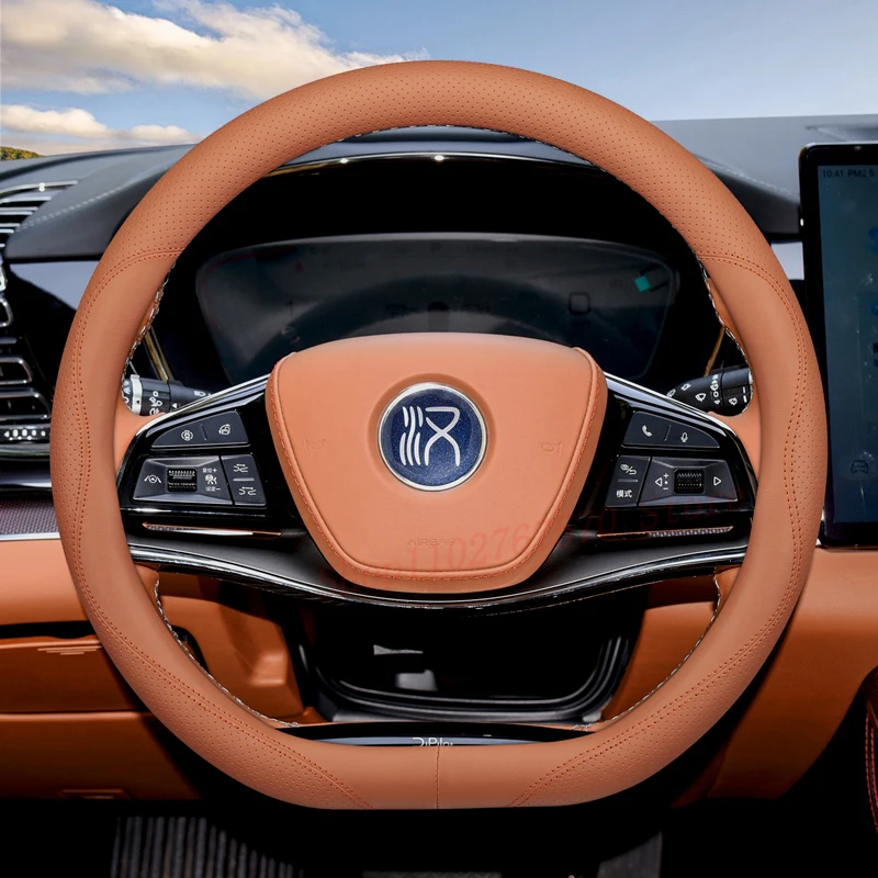 

For BYD Han DM-i DM EV DMP Nappa Leather Steering Wheel Cover Non-slip Durable Four Season Universal Car Interior Accessories