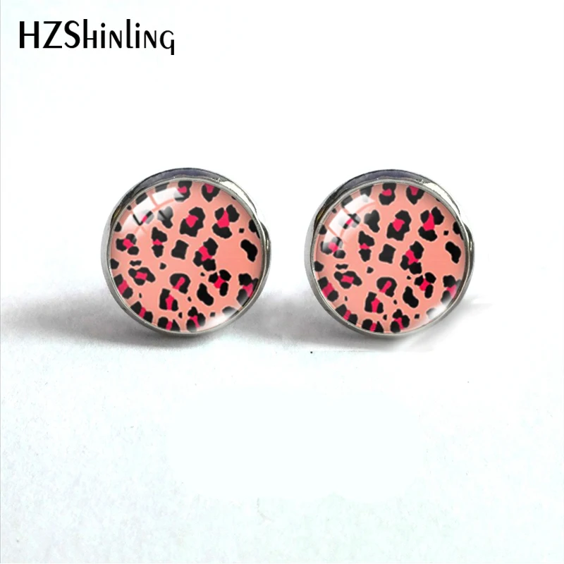 Fashion Colorful Leopard Print Round Stud Earrings Jewelry Colorful Leopard Print Glass Dome Earring Handmade Earrings Gifts