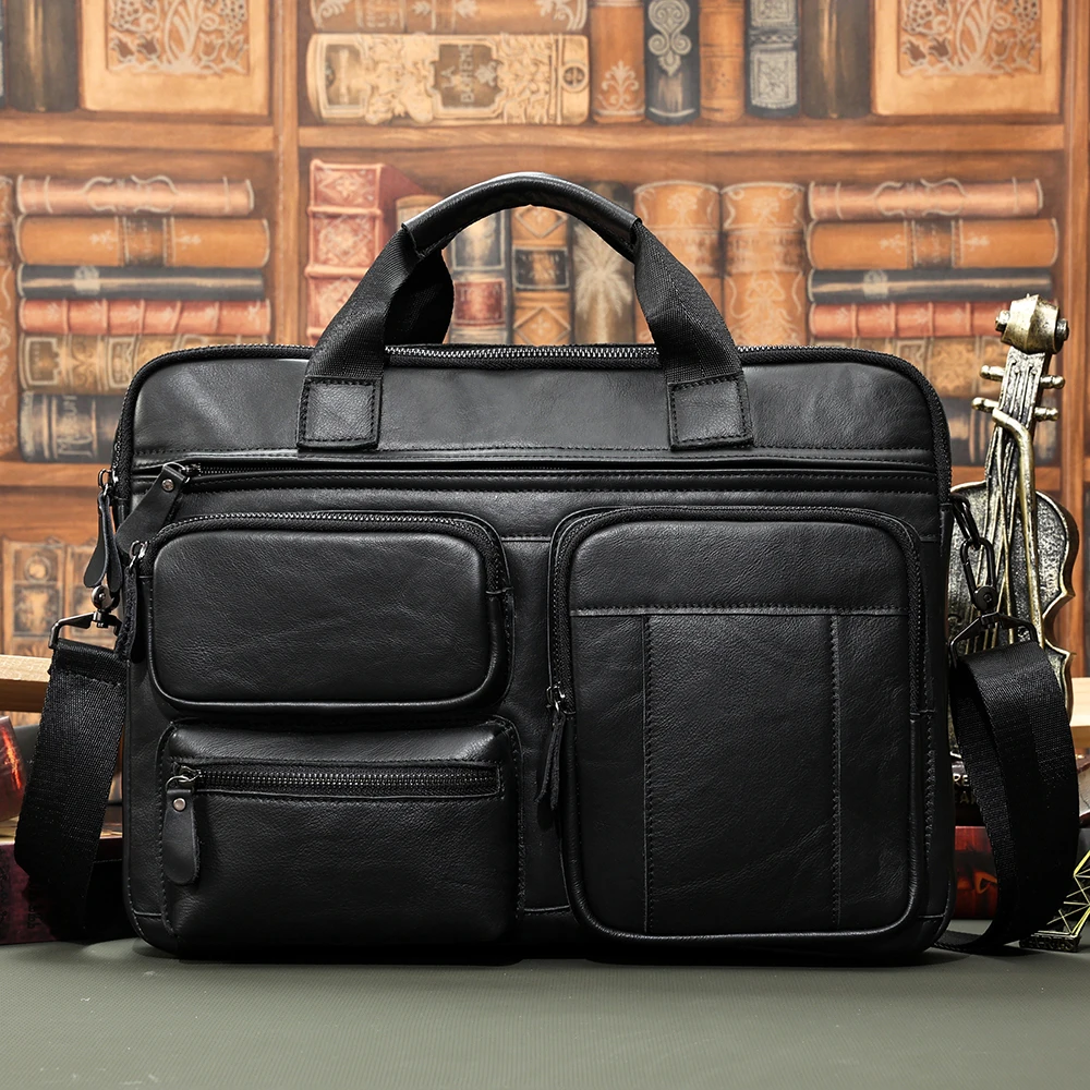 Men's business handbag conference bag leather casual shoulder briefcase cowhide retro handbag