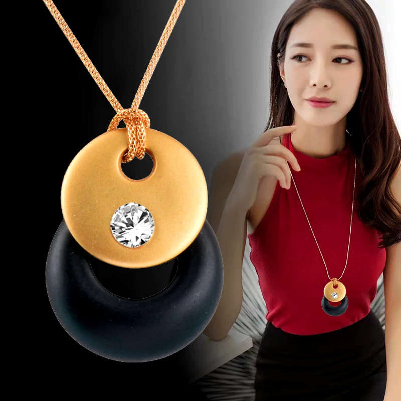 SINLEERY Geometric Square Rounnd Pendant Necklace Black Gold Color Neck Chains Acrylic Long Necklace For Women Jewelry