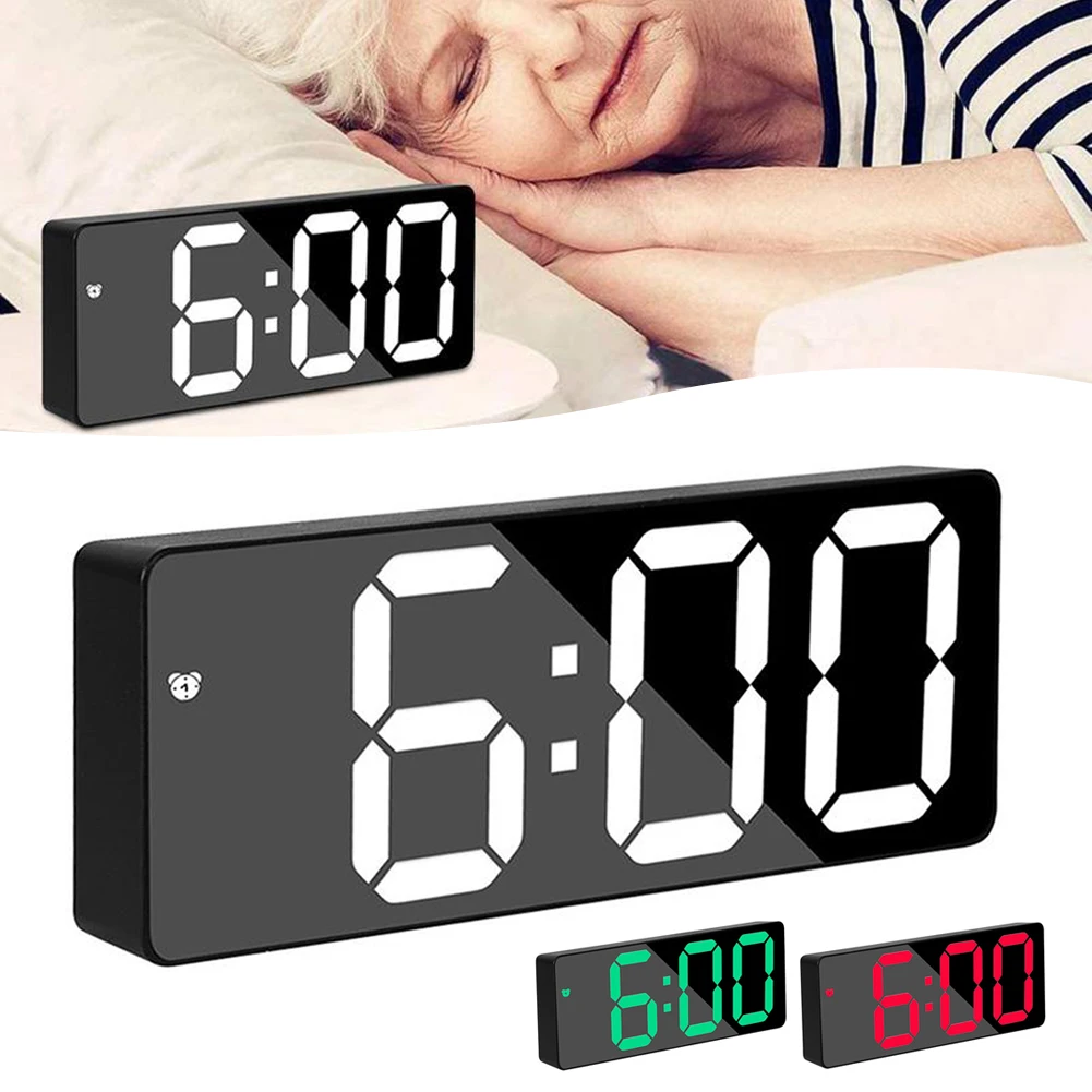 LED Large Screen Digital Clock for Home Bedroom Desktop Alarm Clock  Battery Powered LED Mirror Alarm Clock Bedsides Decoration