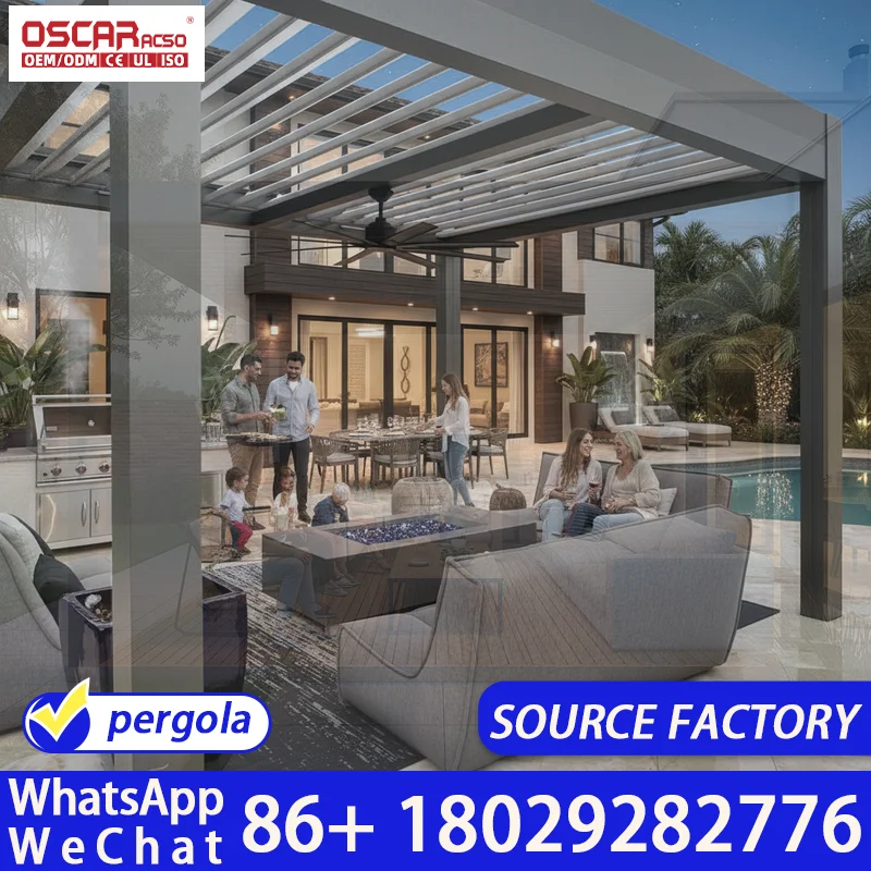 Modern Aluminum Bioclimatic Pavilion with Waterproof Louvered Design for Poolside Living Garden Structure Outdoor Shelter pergol