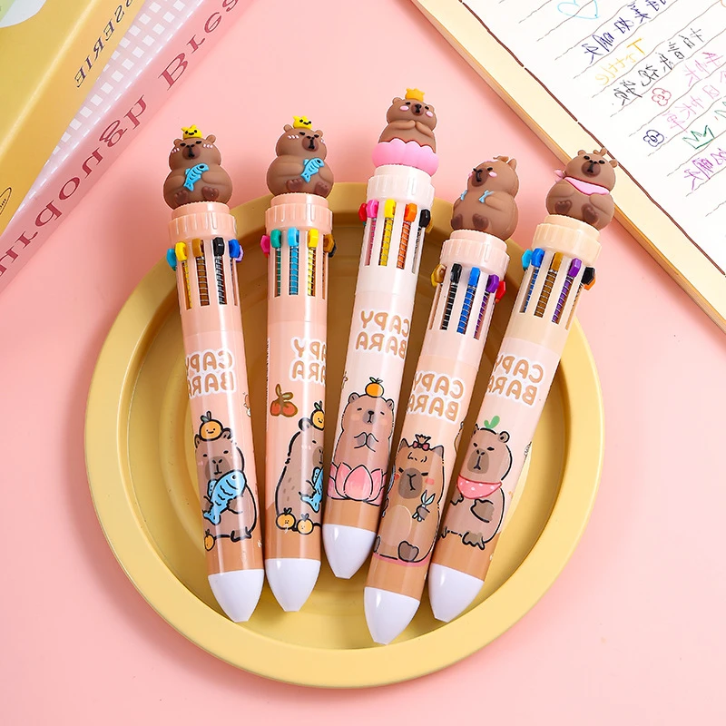 36Pcs Wholesale Creative Cartoon Kapibara Ten-color Push Ballpoint Pen Cute Capybara High-value Student Stationery