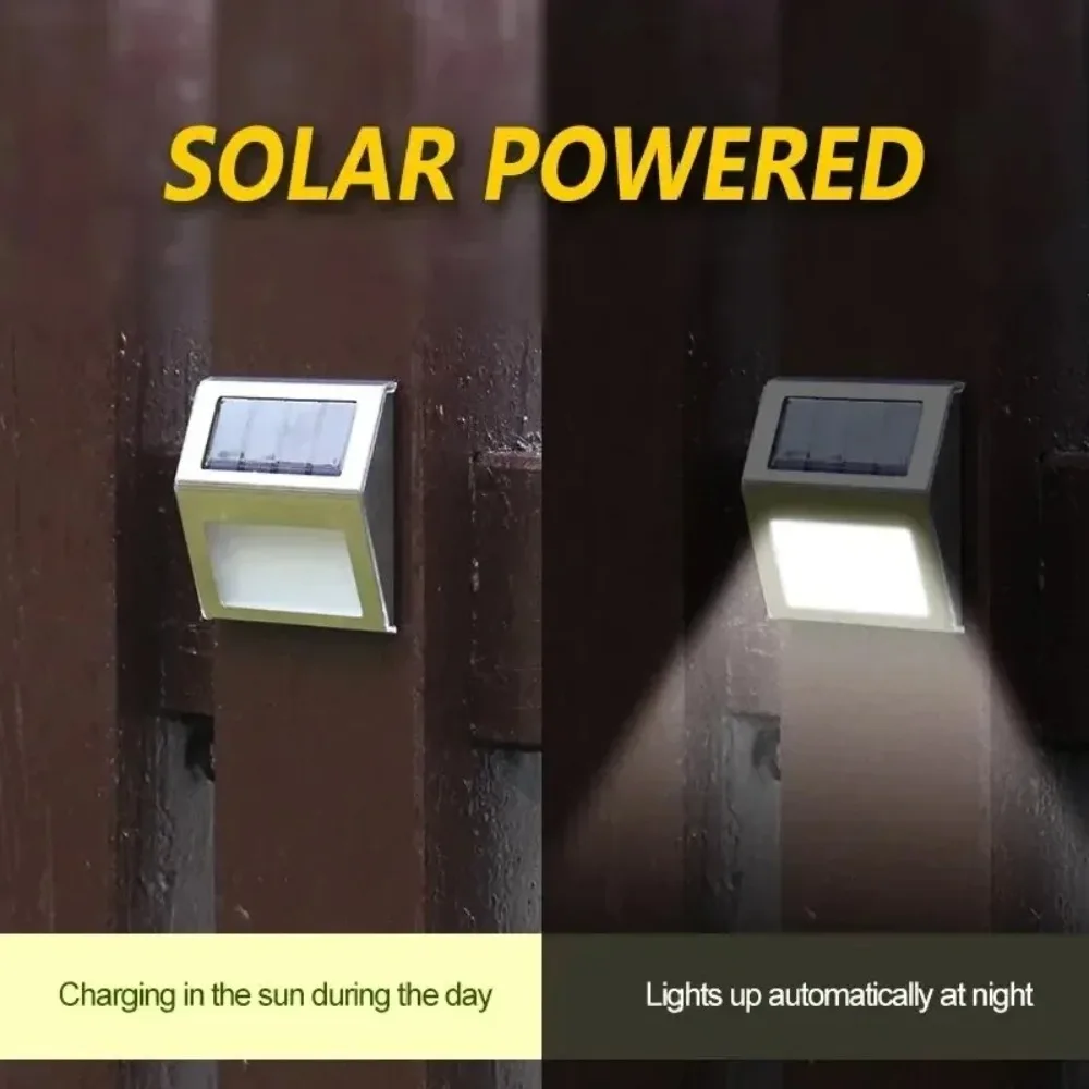 Solar Staircase Stainless Steel 3LED Ladder Light, Outdoor Rainproof Wall Light, Fence Light,Small Night Light, White Warm Light