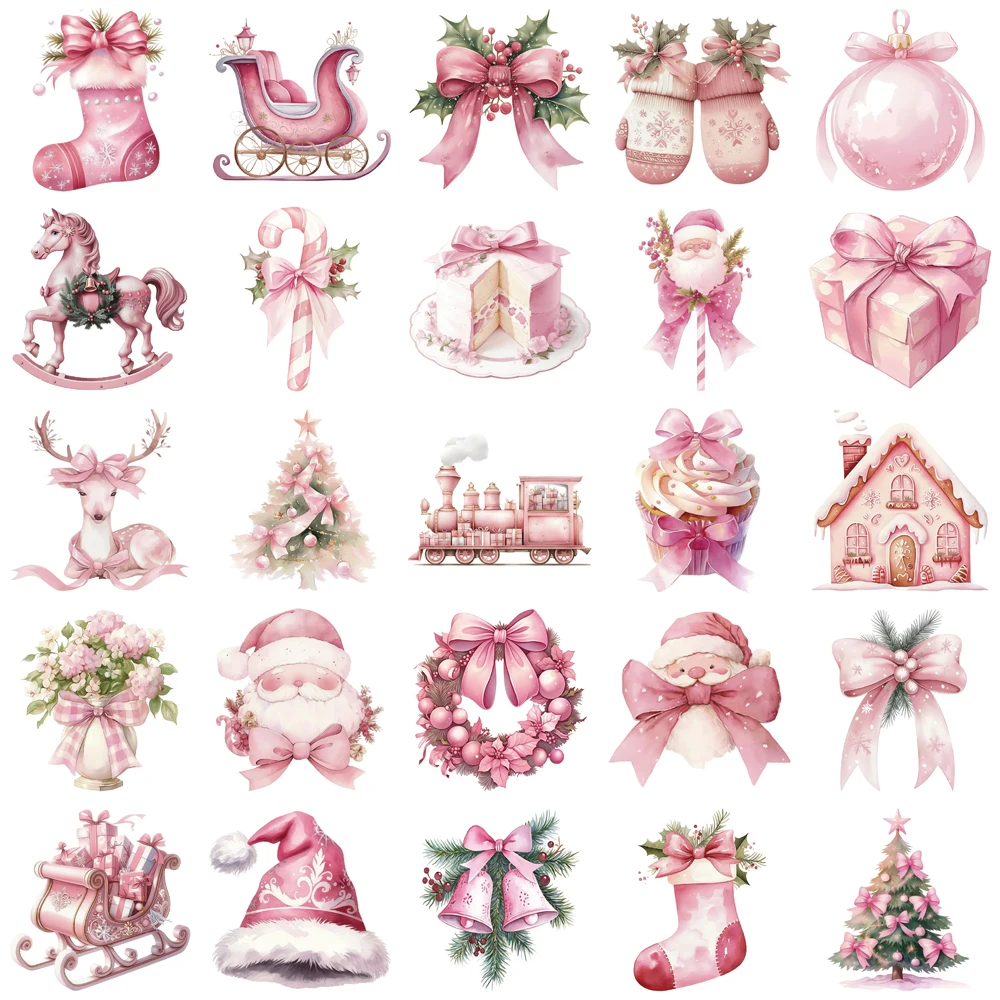50 個クリエイティブピンククリスマスパーソナライズステッカー電話ケース装飾 DIY ノートブック水カップ防水ステッカー