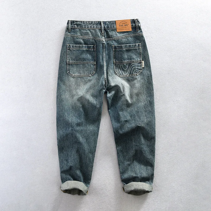 Classic Vintage Blue Jeans Men High Street Baggy Jeans Hombre Full Length Straight Washed Jeans Causal Fashion Denim Pants Daily