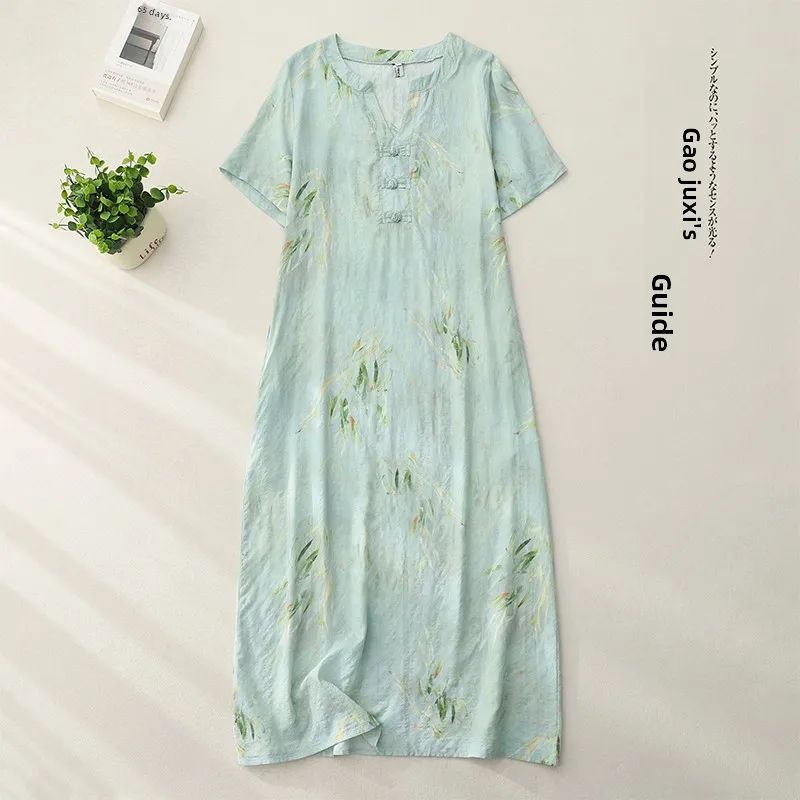 

Хлопковое платье миди в стиле ретро с цветочным принтом и V-образным вырезом на пуговицах, женское летнее платье, удобная юбка трапециевидной формы