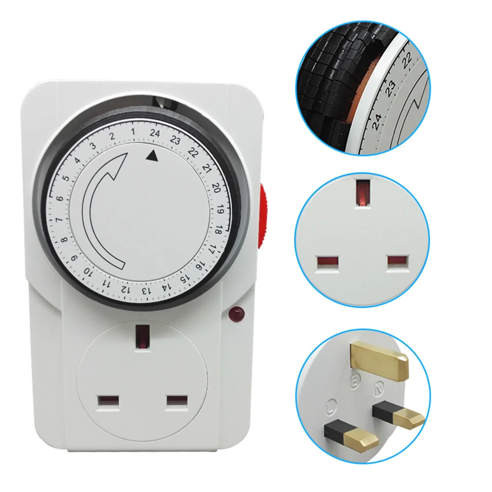 Universal mecânica Timing Socket, temporizador de cozinha, 230VAC, interruptor cíclico de 24 horas, Reino Unido e UE Plug, 3500W, 16A