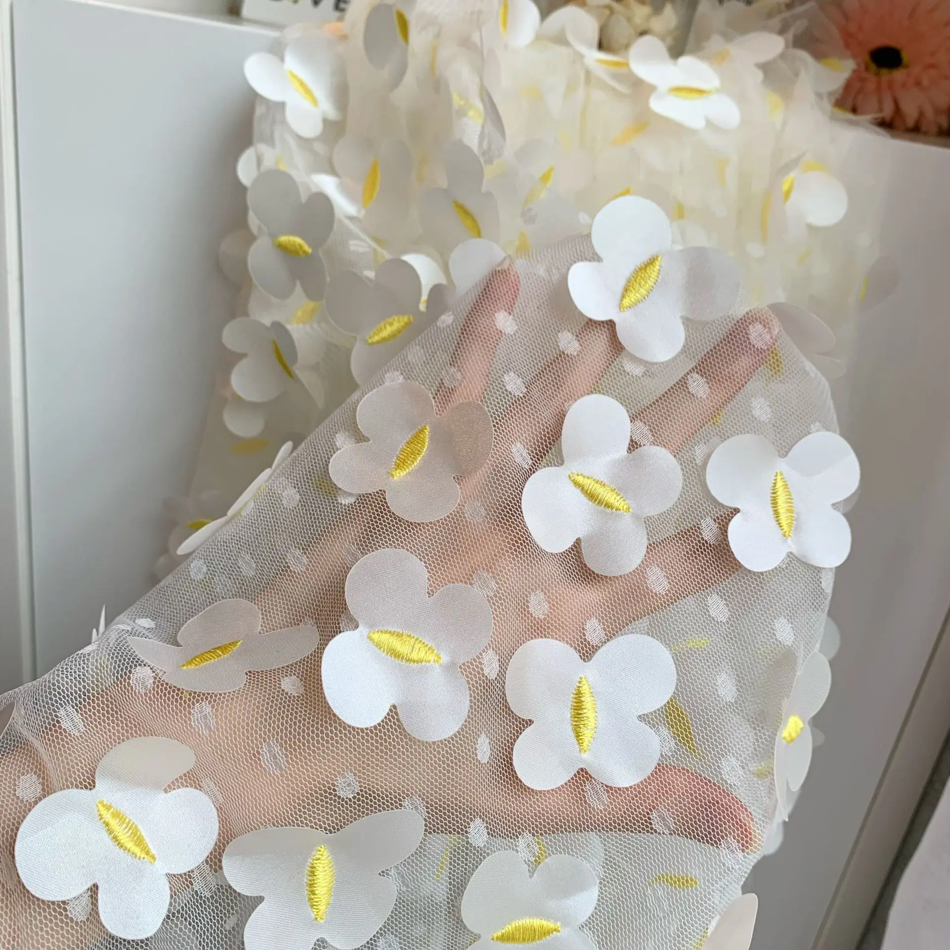 Вязаная крючком вышивка, трехмерная сетка-бабочка, полиэстер, полиэстер, сетчатая ткань, вышивка, тюль, юбка, ткань для детей