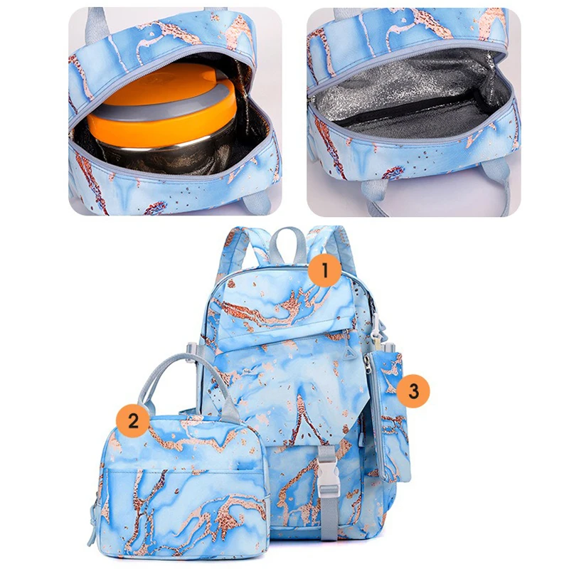 3 個セットステッチピンクバックパックランチバッグリュックサックカラフルなスクールバッグガールボーイ学生ファッションティーンエイジャーランドセルギフトセット