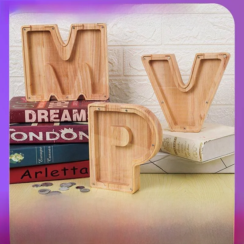 

Transparent Acrylic Animal Money Box Wooden Letter Storage Jar Children's Home Decor Carved Crt Cross-Border Bestseller