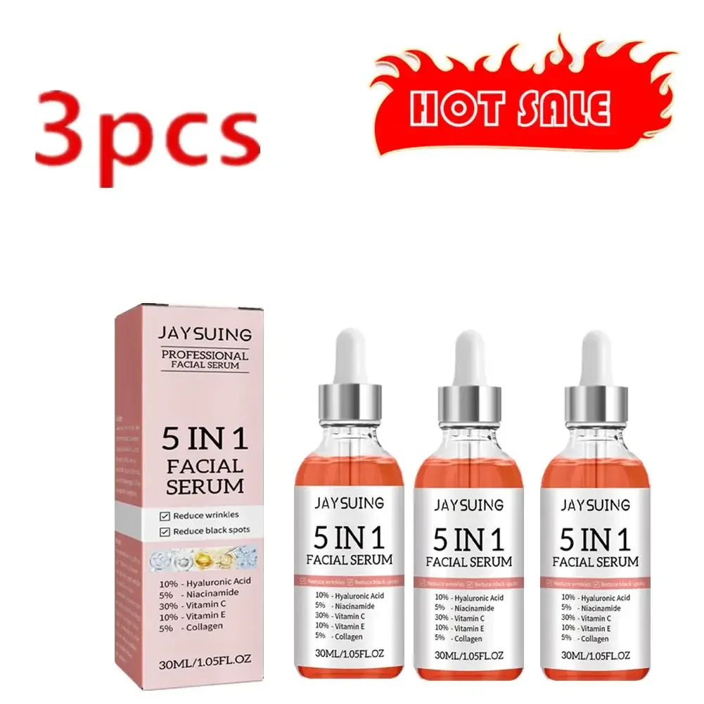 

3X 5 In 1 Face Serum Hyaluronic Acid Moisturizing Whitening Anti Wrinkle Aging Vitamin C Fade spots Shrink Pores Skin Care 30ml