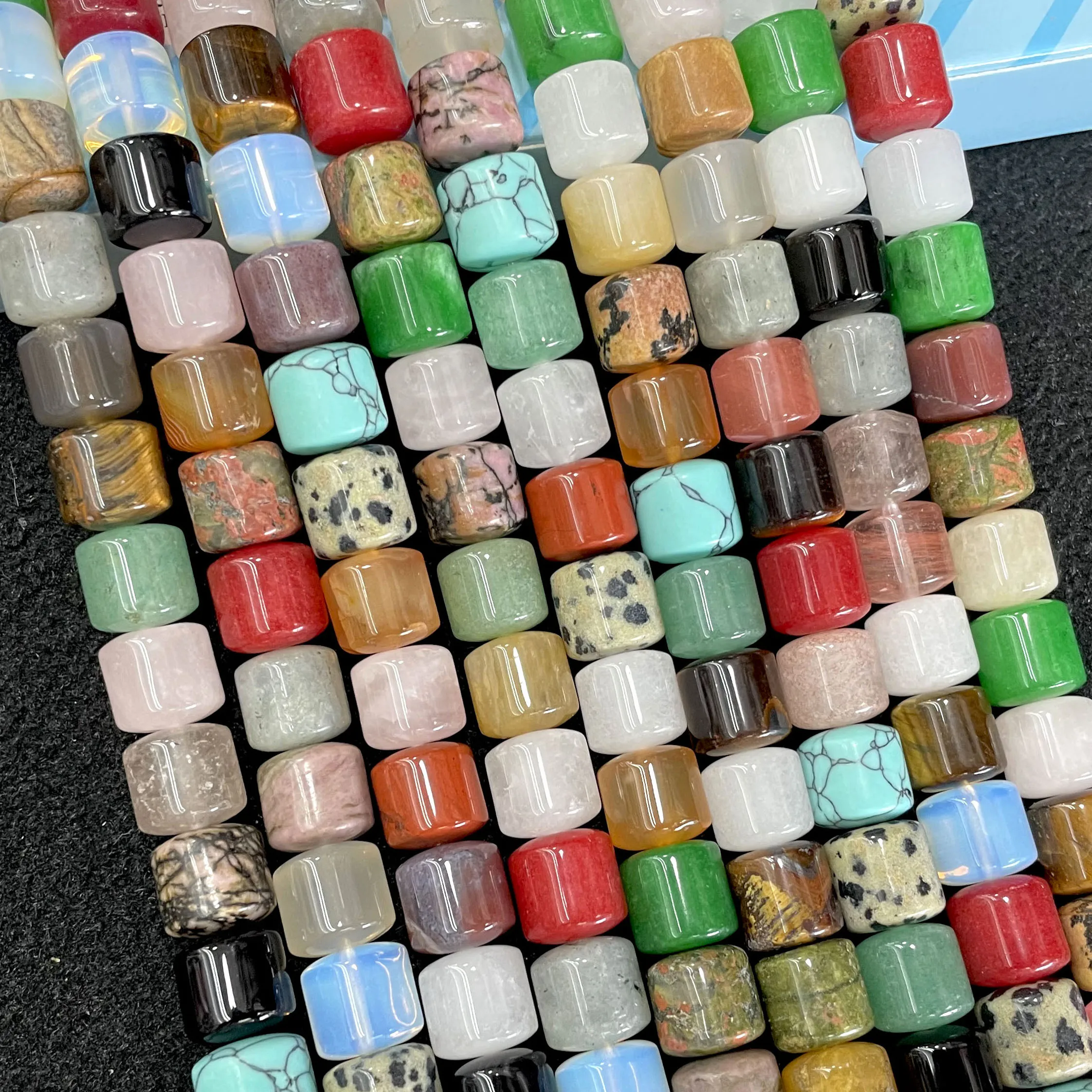 Natural Stone Cylinder Shape Turquoise Agates Quartz Jades Aventurine Spacer Beads For Jewelry Making DIY Earrings Necklace 10MM