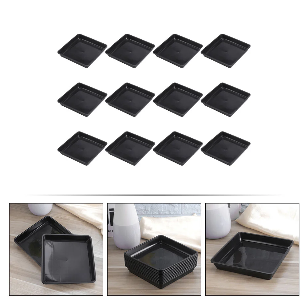 12 Pcs Square Flower Pot Tray Plants Pots Indoor Saucers Plastic Flowerpot Water Plates Holder